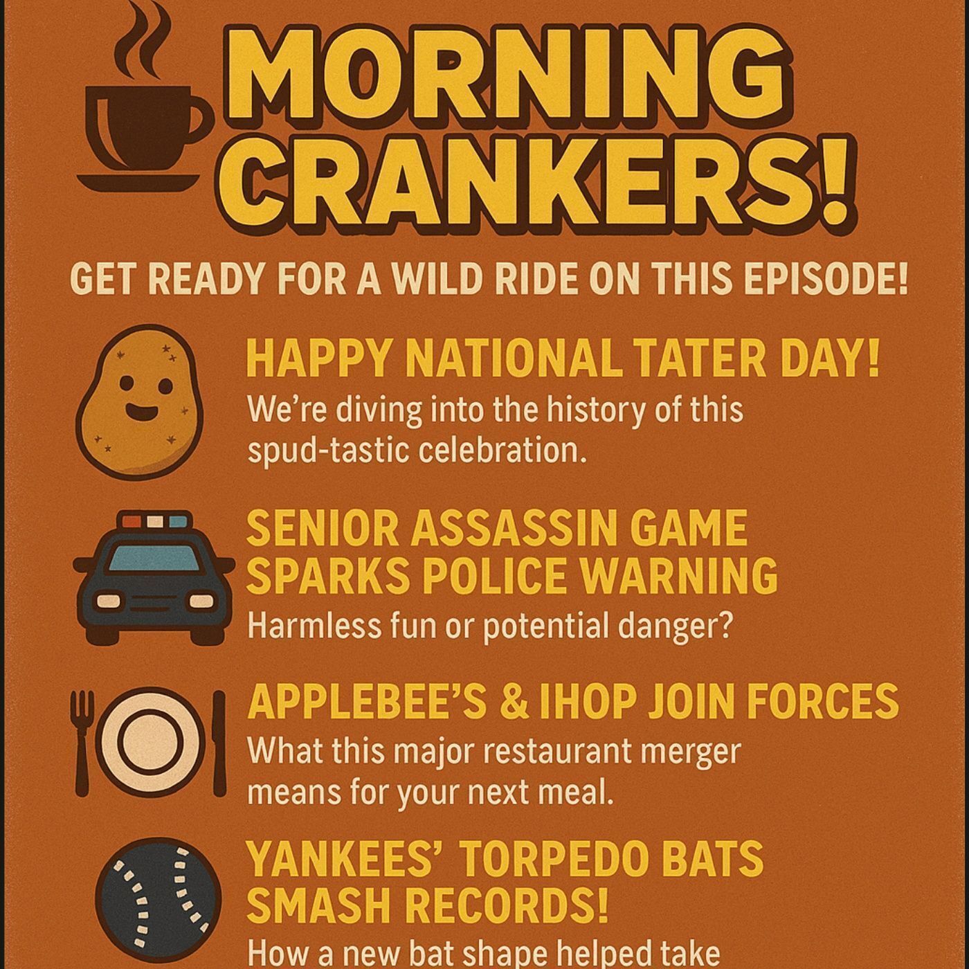 Morning Crankers – March 31, 2025: Tater Day, Senior Assassin Scare, Applebee’s & IHOP Merge, Yankees’ Torpedo Bats, & France vs. U.S. on DE